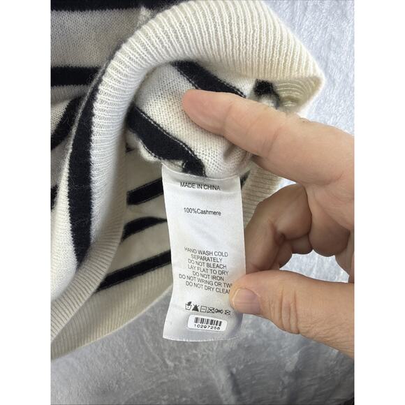 Quince Cashmere Ivory Black Stripe Short Sleeve Sweater Tee Shirt Large Staple - Picture 6 of 7